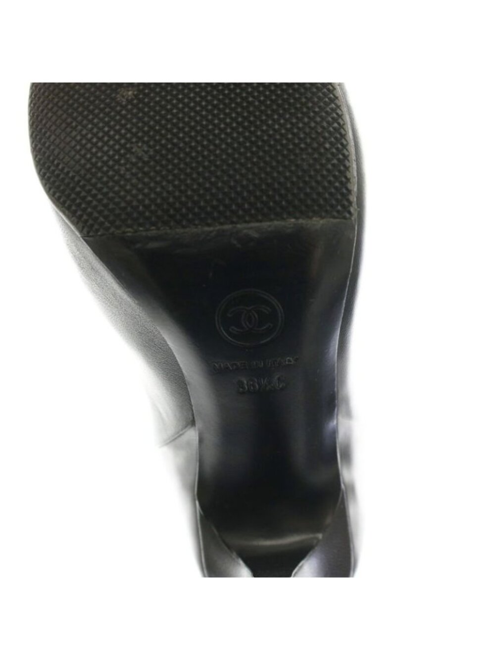 Chanel Short Boots Round Toe High Heel CC Logo Leather Black YT - Picture 4 of 8